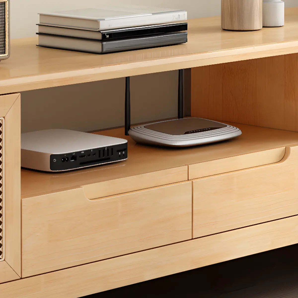 Bohemian Wood Rectangle Open Cabinet TV Stand