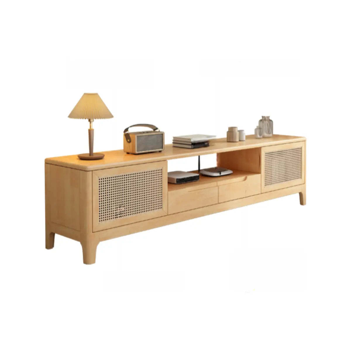Bohemian Wood Rectangle Open Cabinet TV Stand