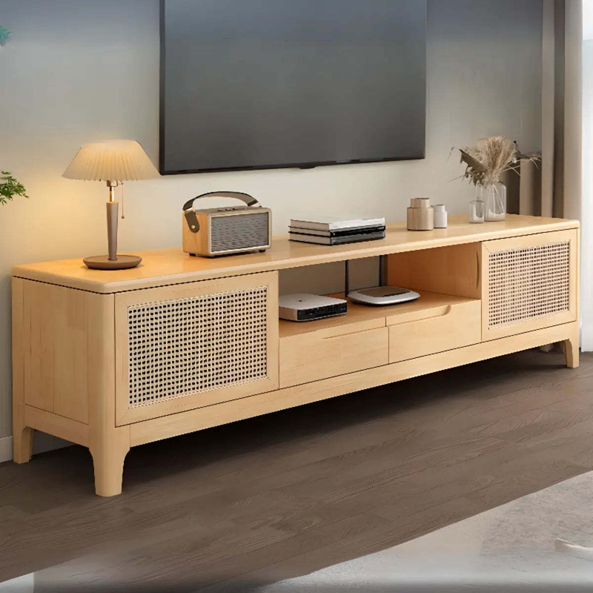 Bohemian Wood Rectangle Open Cabinet TV Stand — Black