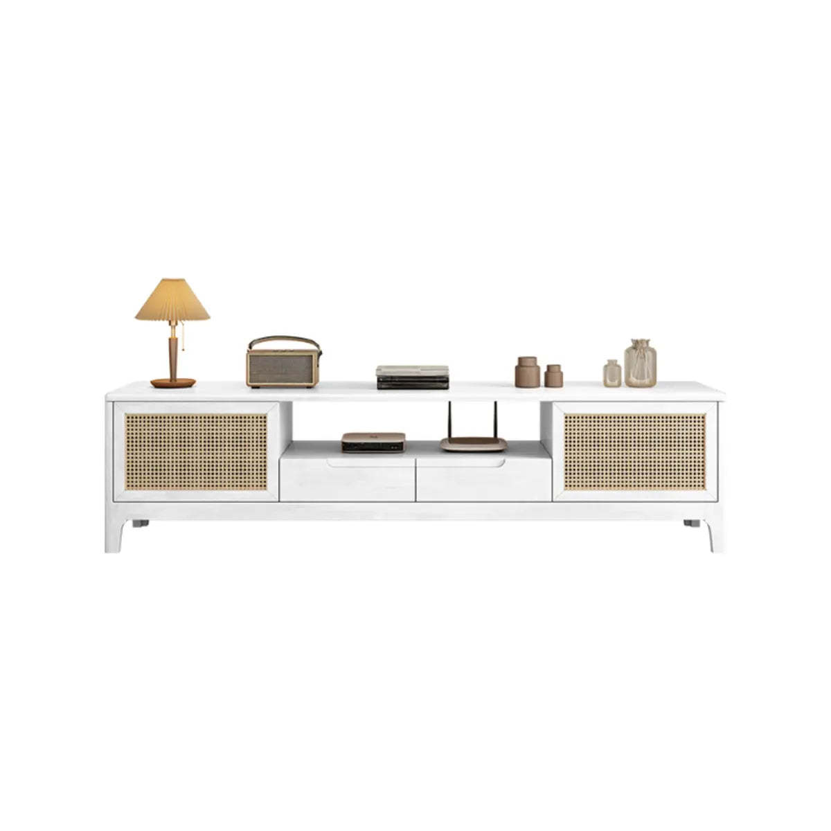 Bohemian Wood Rectangle Open Cabinet TV Stand — Black