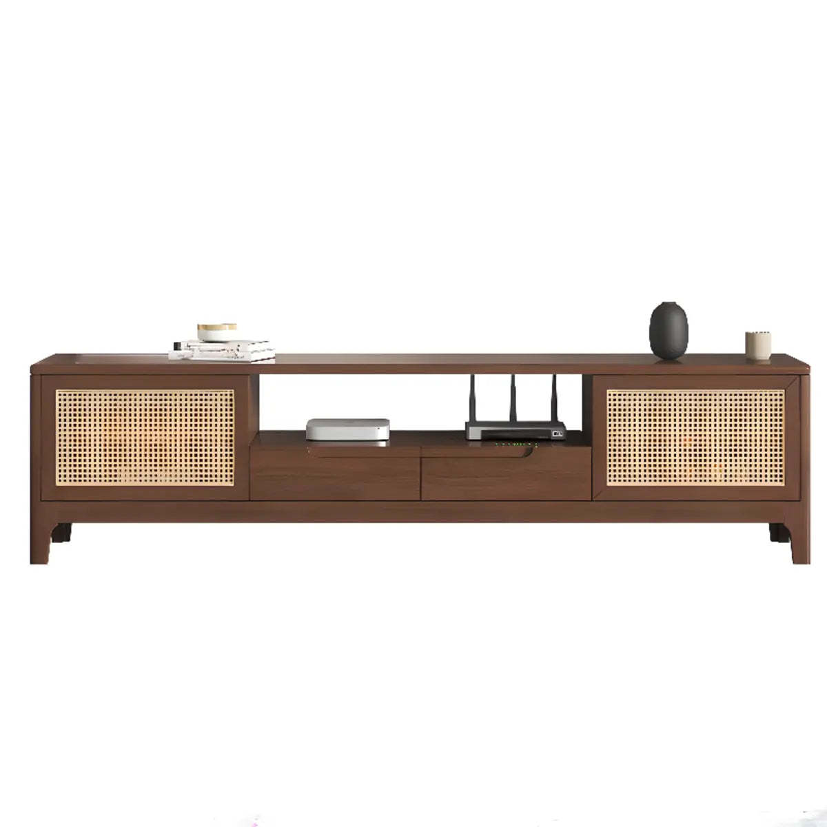 Bohemian Wood Rectangle Open Cabinet TV Stand — Black
