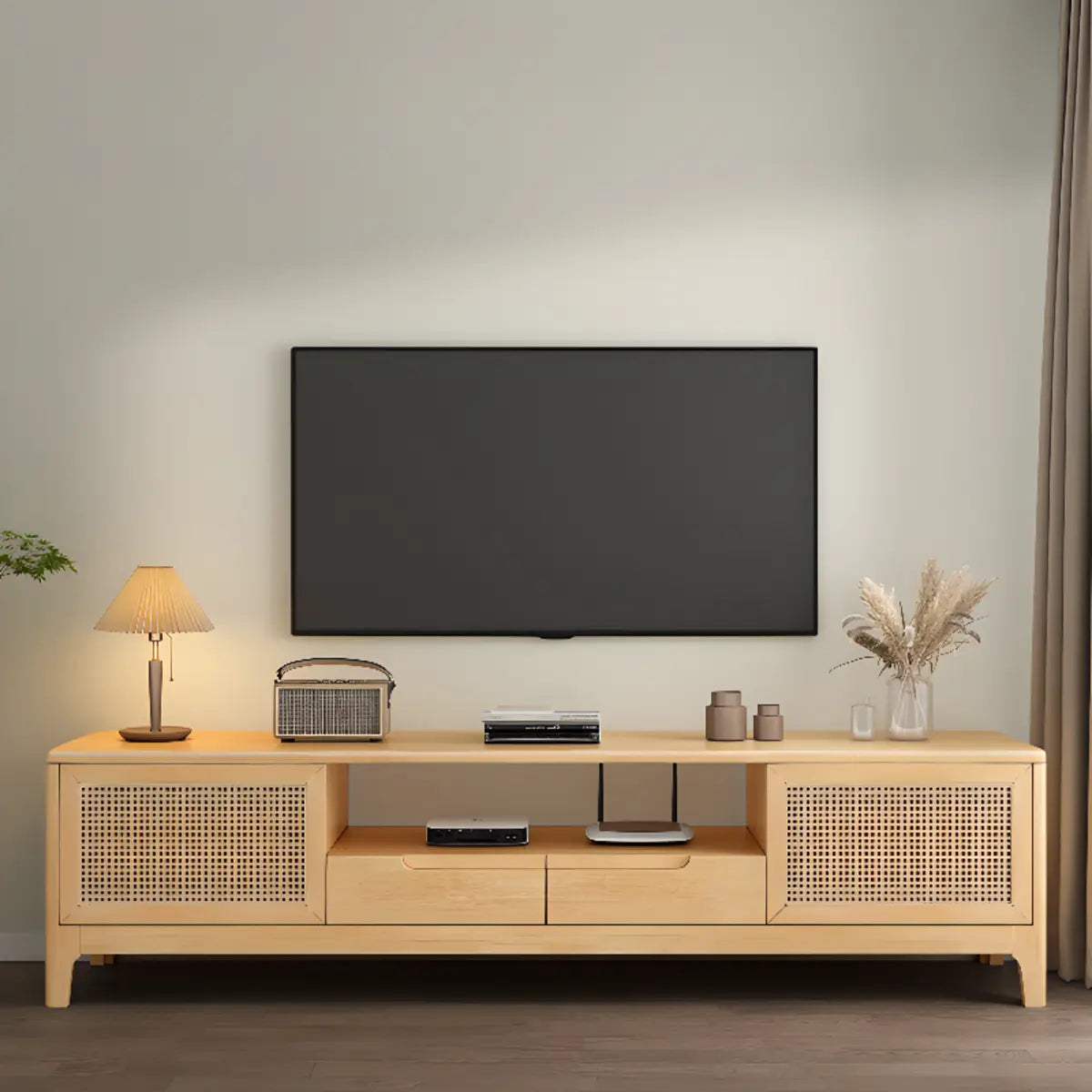 Bohemian Wood Rectangle Open Cabinet TV Stand — Black