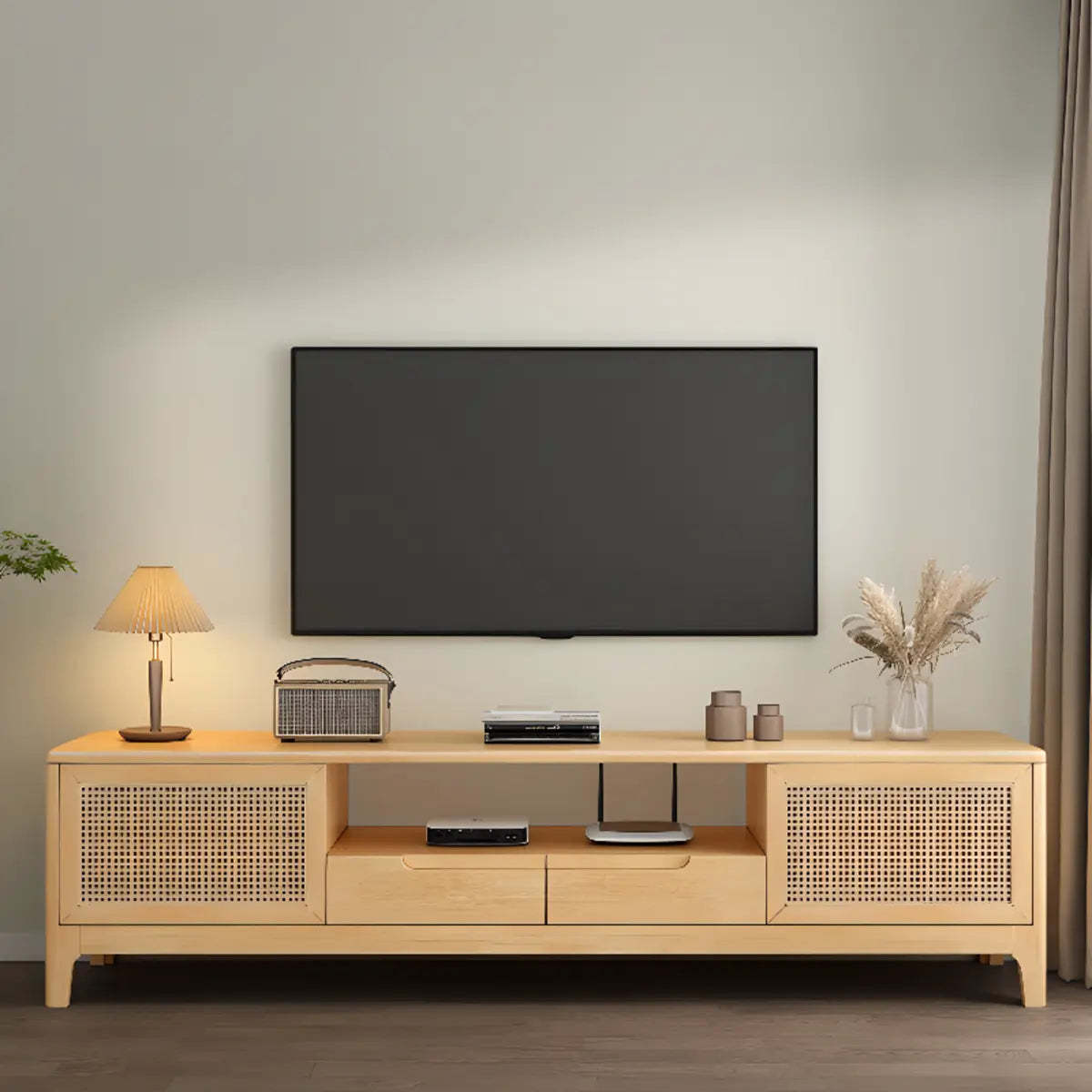 Bohemian Wood Rectangle Open Cabinet TV Stand — Black