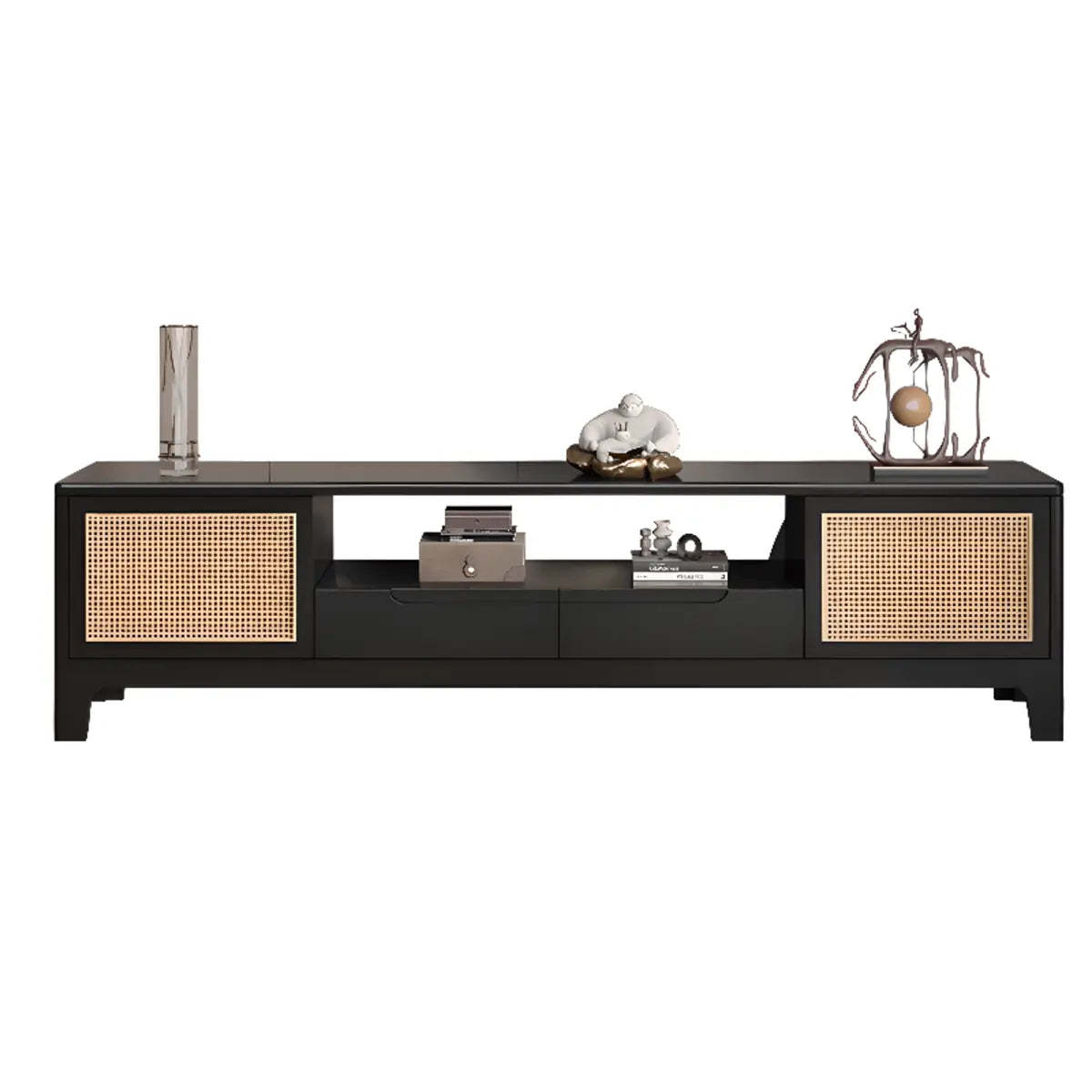 Bohemian Wood Rectangle Open Cabinet TV Stand — Natural Finish