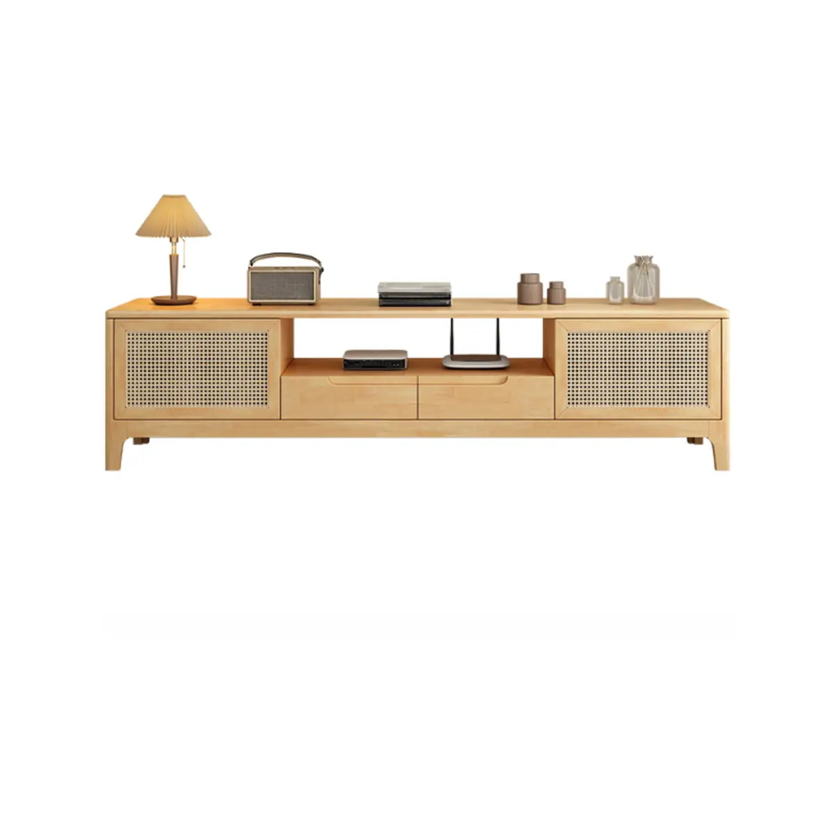 Bohemian Wood Rectangle Open Cabinet TV Stand — Natural Finish