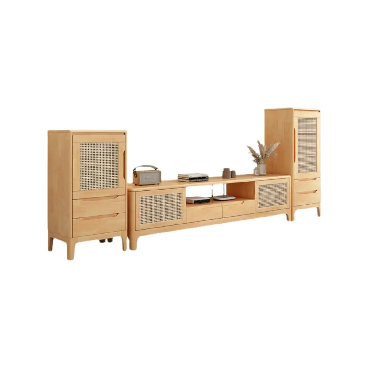 Bohemian Wood Rectangle Open Cabinet TV Stand — Walnut