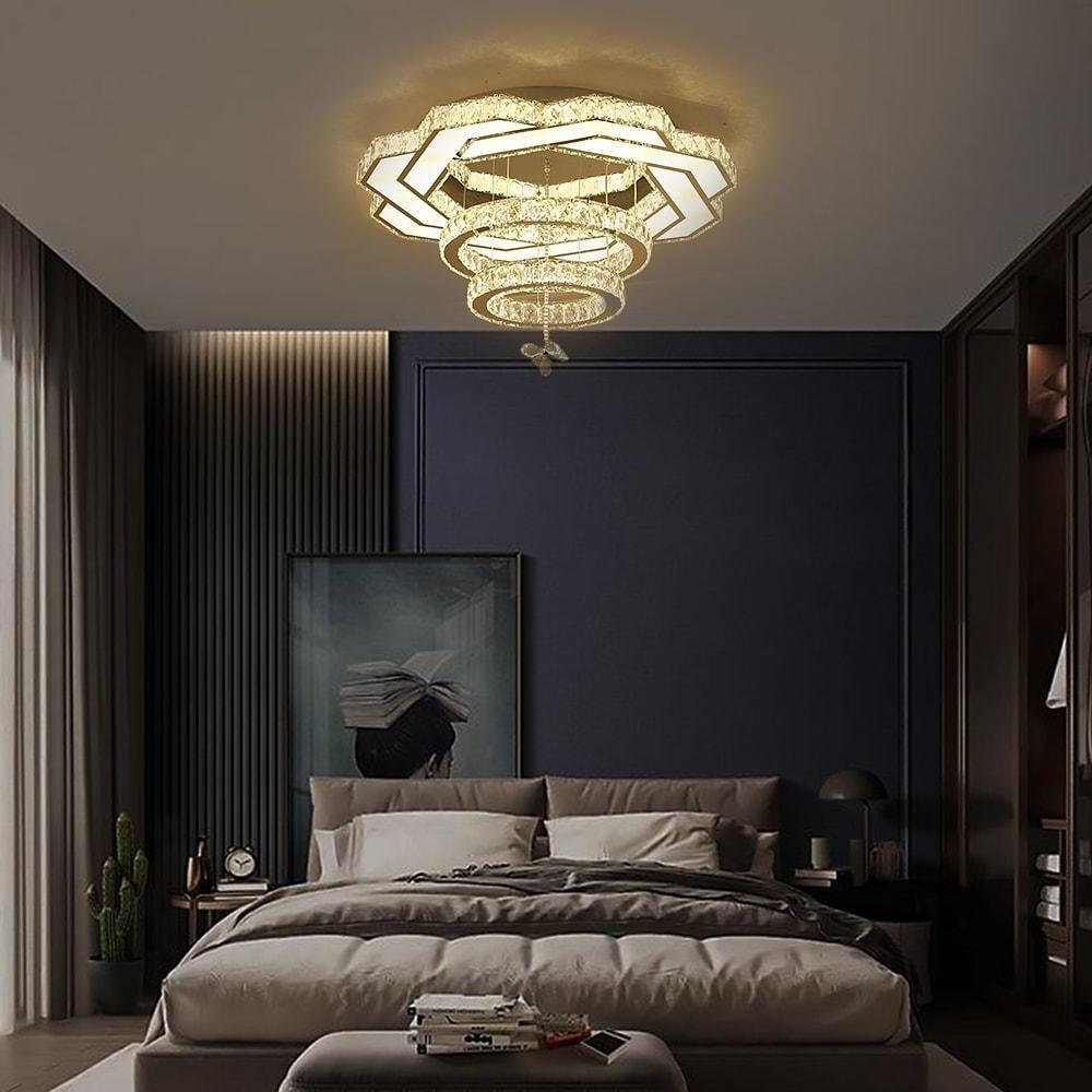 Ambient Crystal LED Gold Silver Flush Mount Light — Silver / 20''