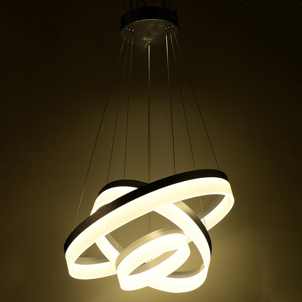 24" Adjustable 3-Ring Vintage Metal Acrylic LED Chandelier