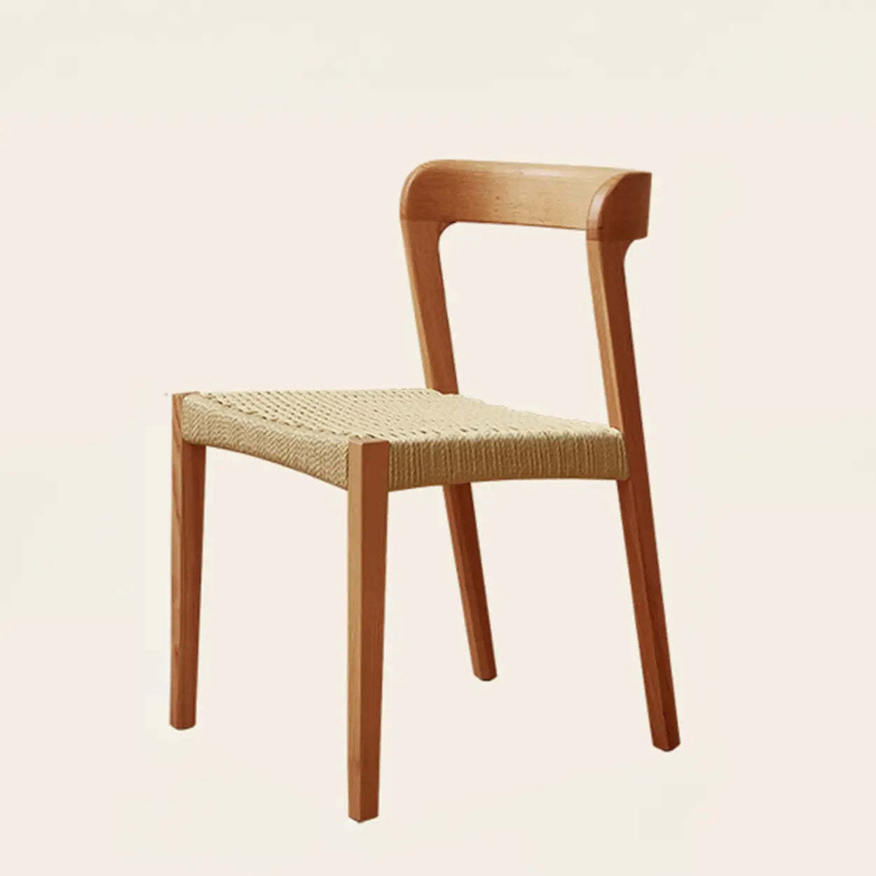 Braided Rope Seat Curved Open Back Wood Dining Chair