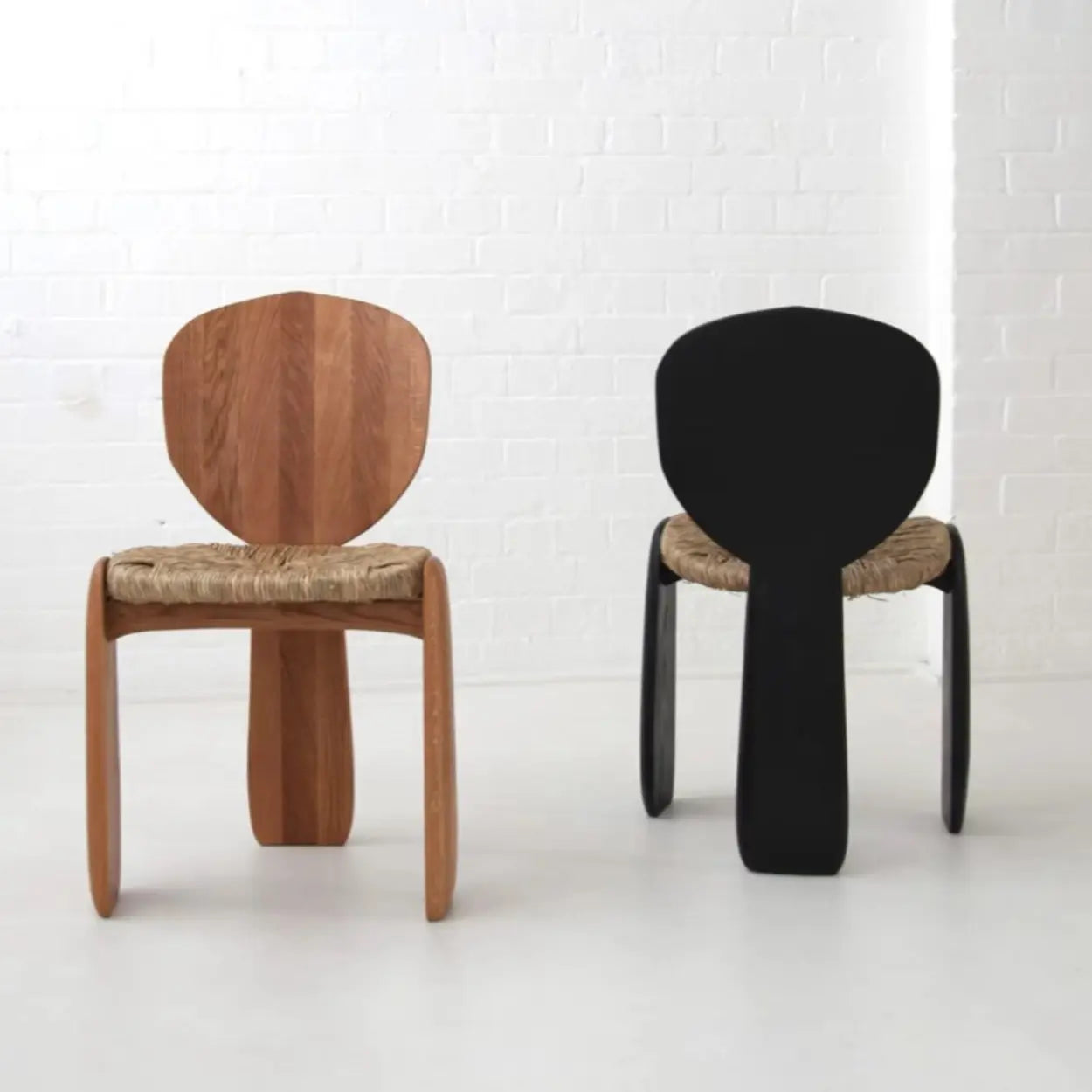 Braided Rope Three-Leg Armless Wood Dining Chair