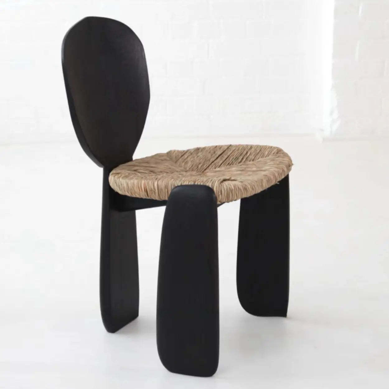 Modern rope armless wood office chairs — Black