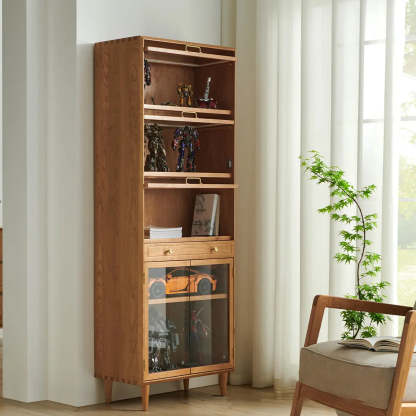 Brown 4-Layer Pine Display Cabinet