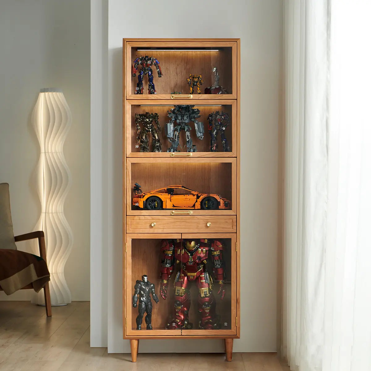Brown 4-Layer Pine Display Cabinet