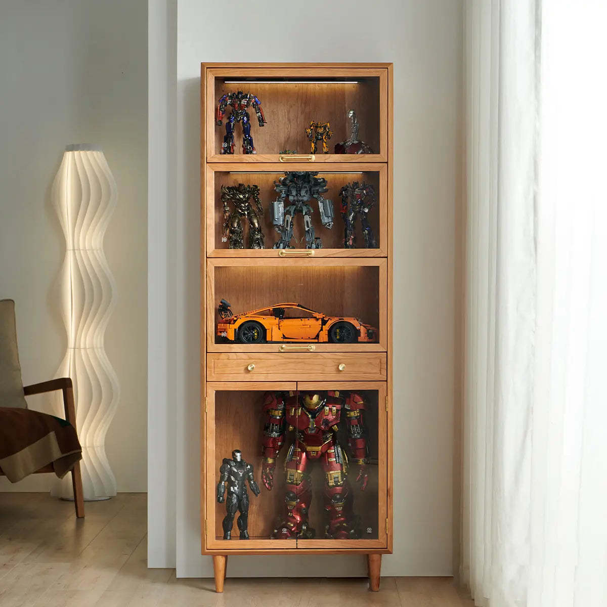Brown 4-Layer Pine Display Cabinet