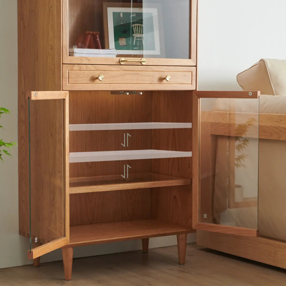 Brown 4-Layer Pine Display Cabinet