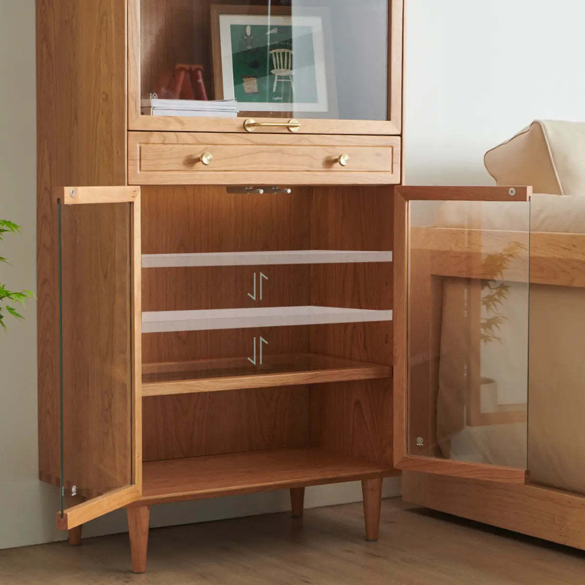 Brown 4-Layer Pine Display Cabinet