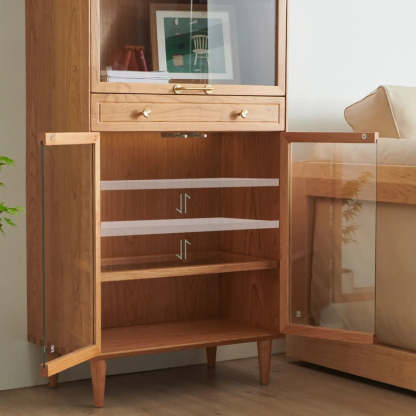 Brown 4-Layer Pine Display Cabinet