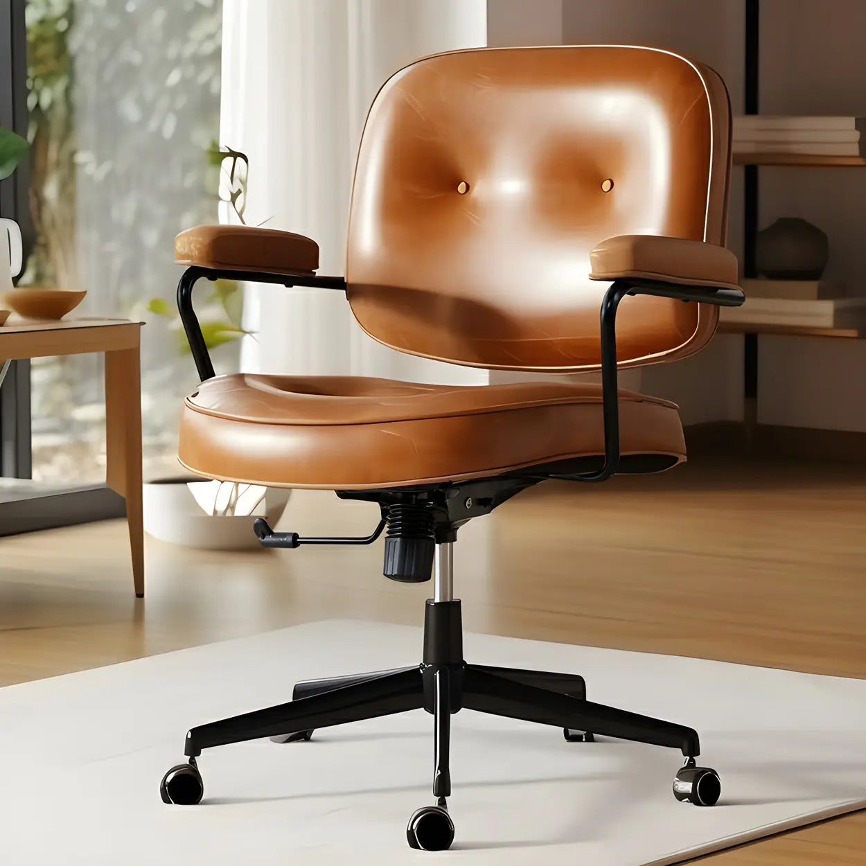 Brown Swivel Leather Office Chair with Casters