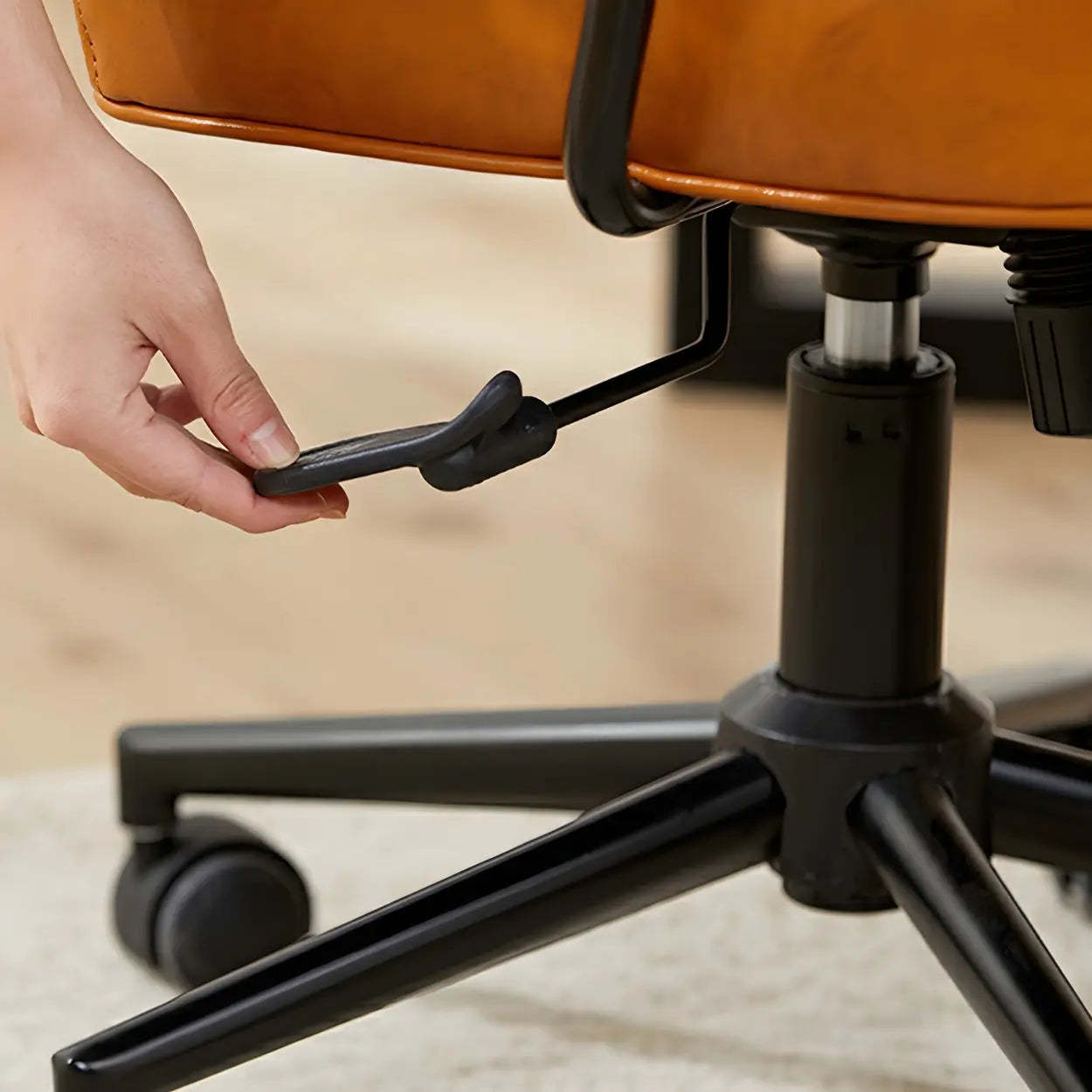 Brown Swivel Leather Office Chair with Casters