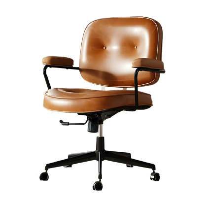 Brown Swivel Leather Office Chair with Casters
