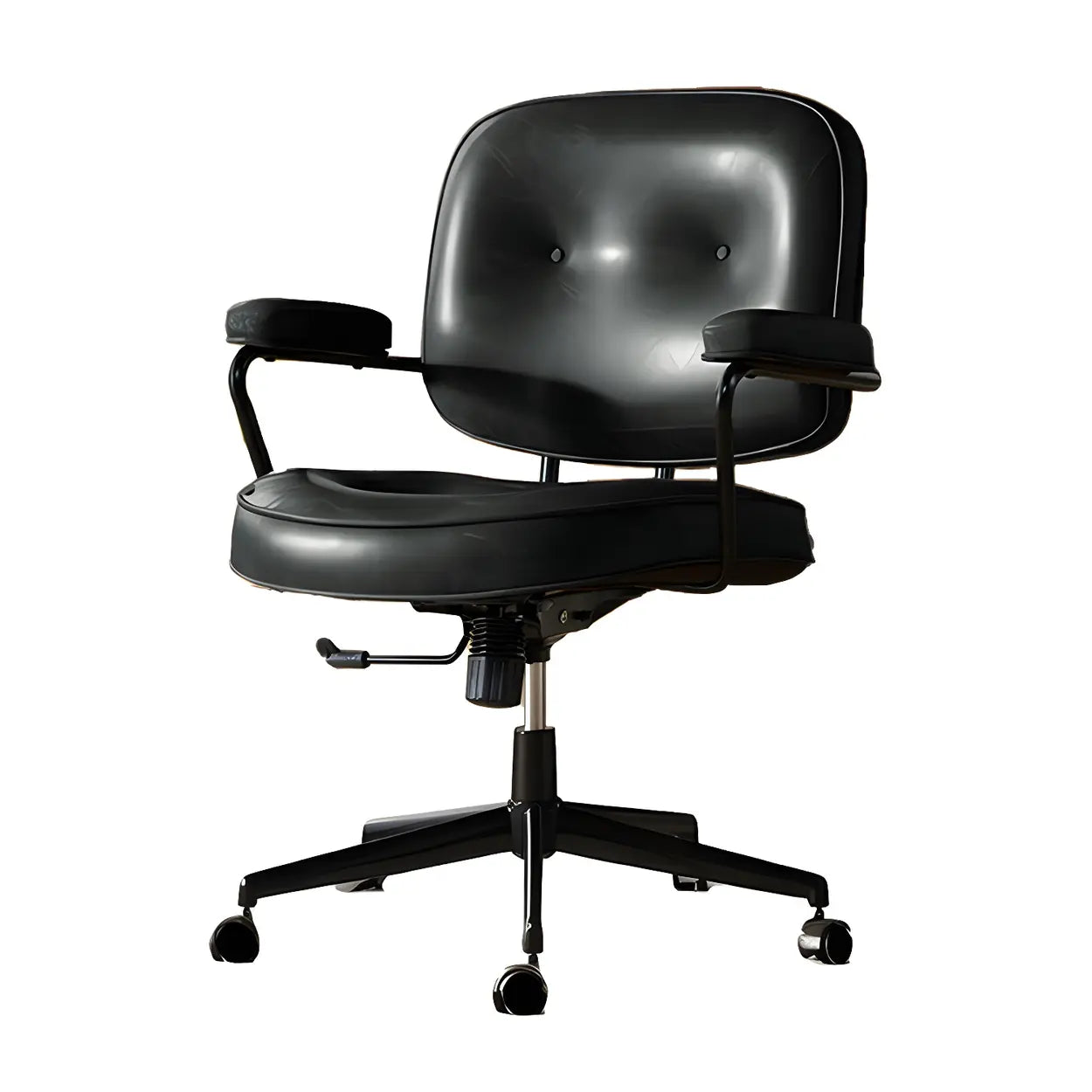 Brown Swivel Leather Office Chair with Casters — 1 Piece / Black / Oiled Leather