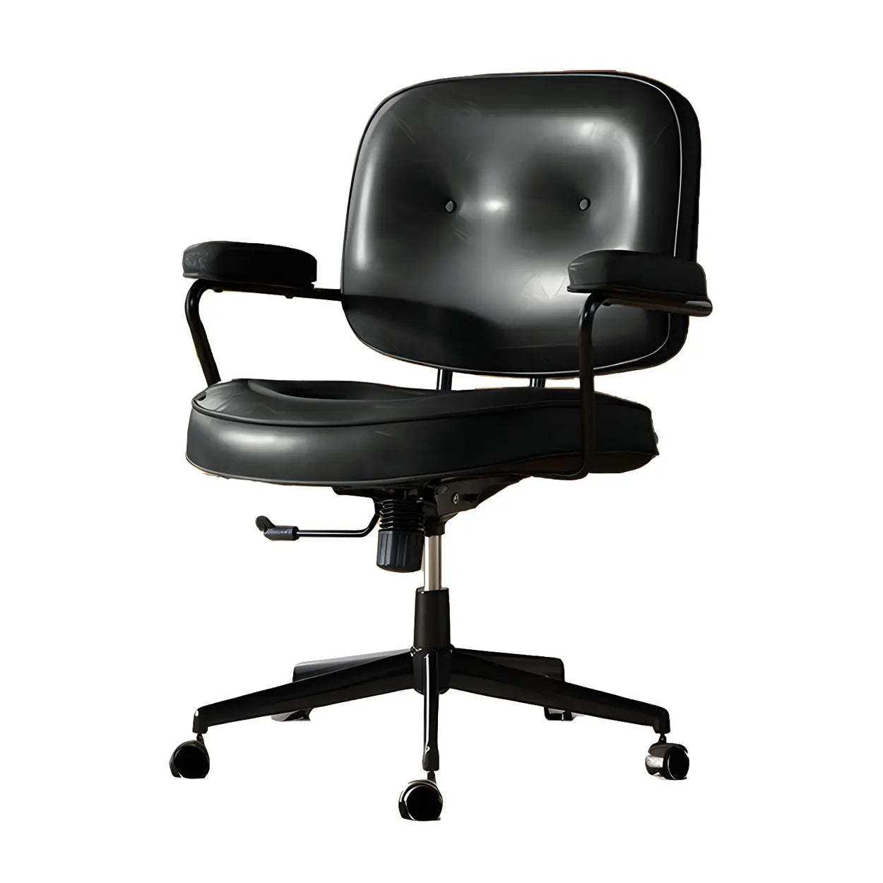 Brown Swivel Leather Office Chair with Casters — 1 Piece / Black / Oiled Leather