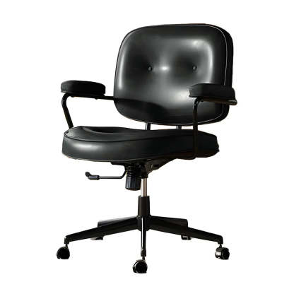 Brown Swivel Leather Office Chair with Casters — 1 Piece / Black / Oiled Leather
