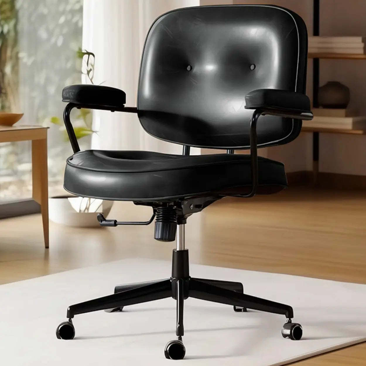 Brown Swivel Leather Office Chair with Casters — 1 Piece / Brown / Genuine Leather