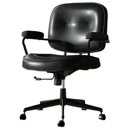 Brown Swivel Leather Office Chair with Casters