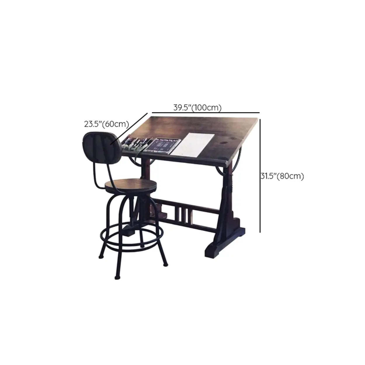 Brown Adjustable Wood Drafting Table with Storage