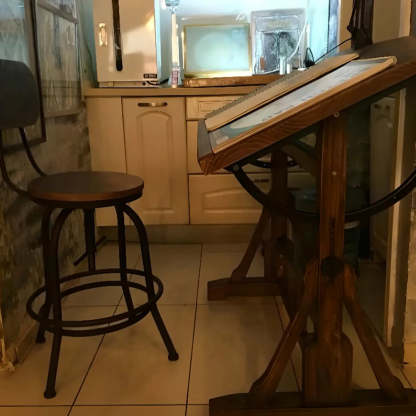 Brown Adjustable Wood Drafting Table with Storage — Table Only