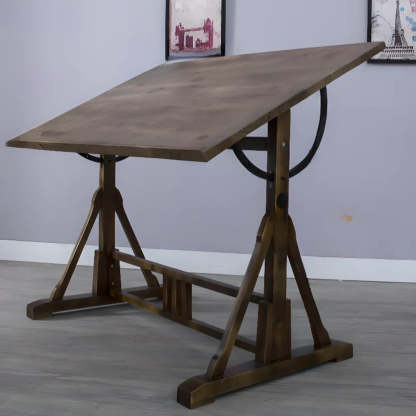 Brown Adjustable Wood Drafting Table with Storage