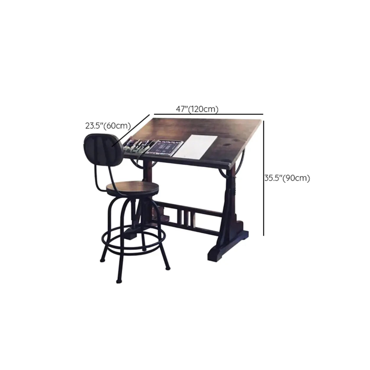 Brown Adjustable Wood Drafting Table with Storage
