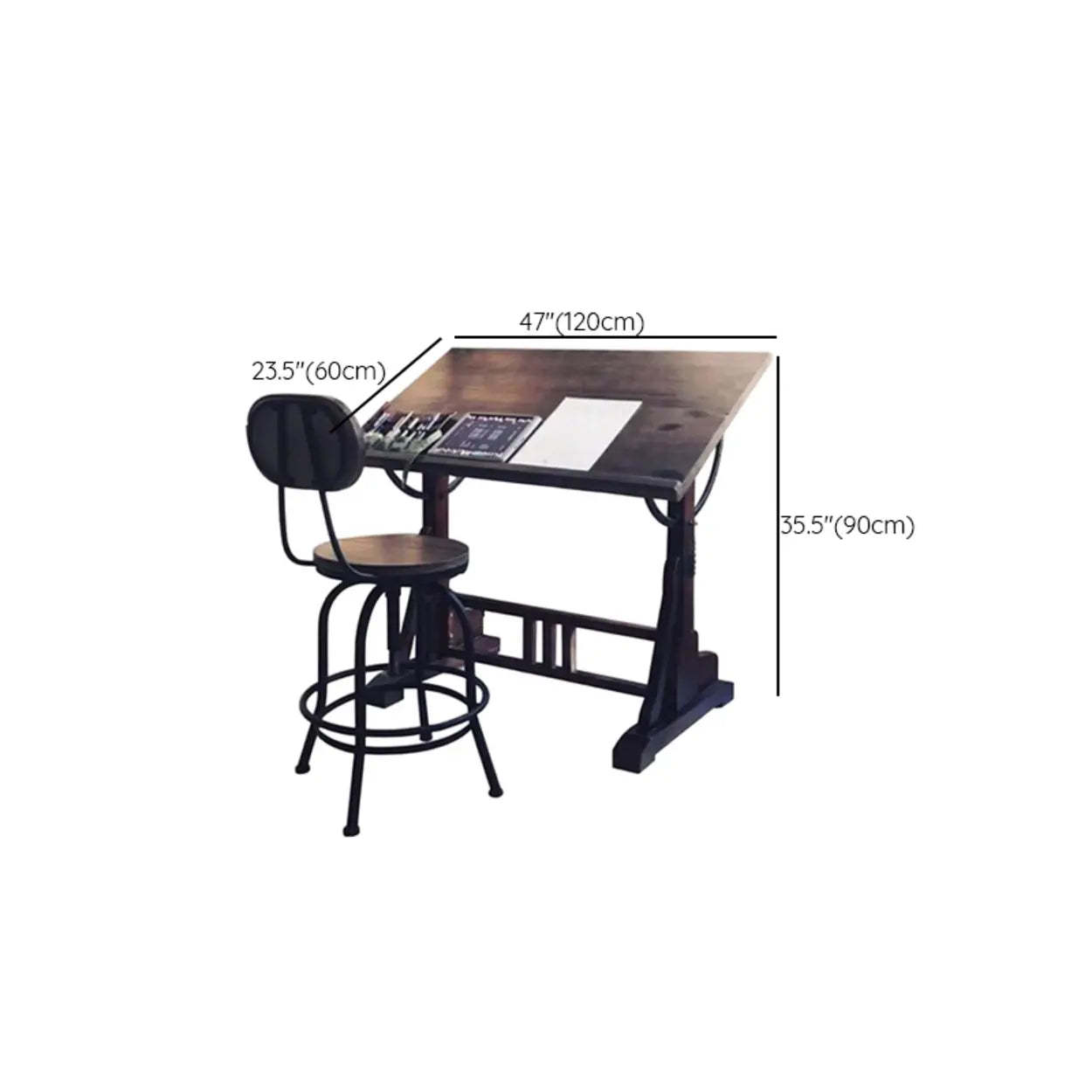 Brown Adjustable Wood Drafting Table with Storage