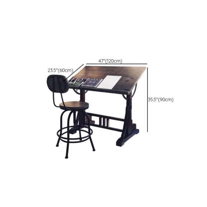 Brown Adjustable Wood Drafting Table with Storage