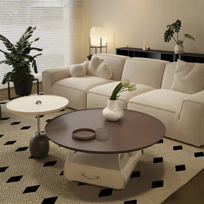 Brown Block Base Round Storage Coffee Table