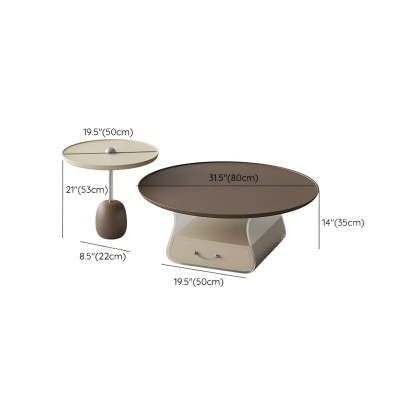 Brown Block Base Round Storage Coffee Table