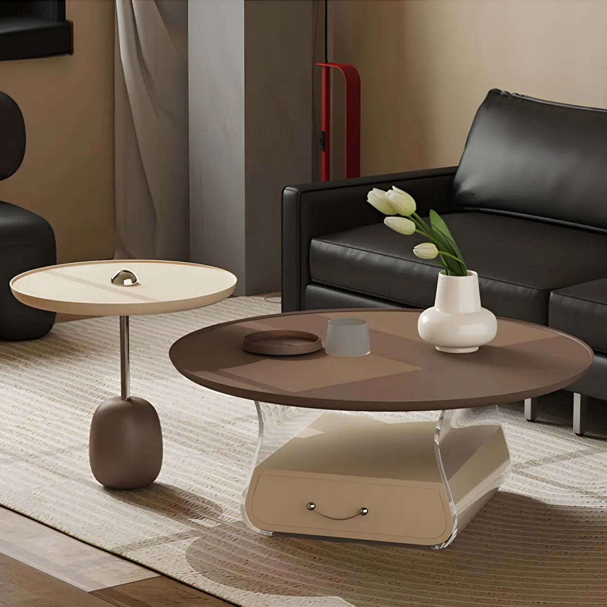 Lighom modern base block wood coffee tables — 35.5" L x 35.5" W x 14" H