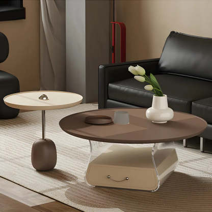 Brown Block Base Round Storage Coffee Table