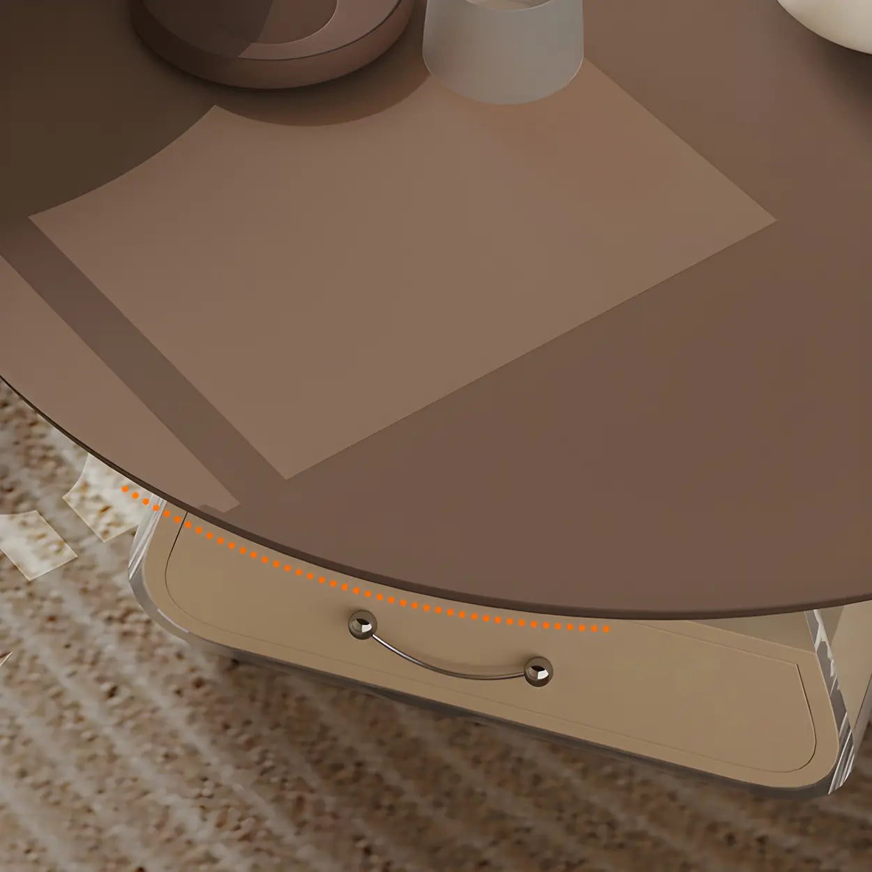 Brown Block Base Round Storage Coffee Table