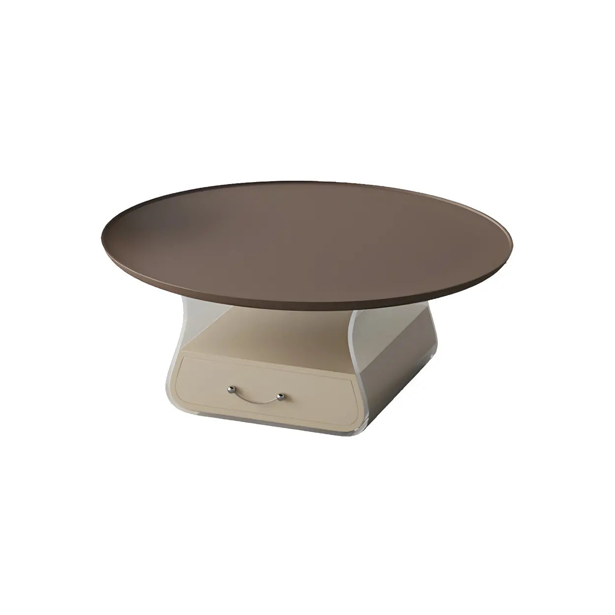 Brown Block Base Round Storage Coffee Table
