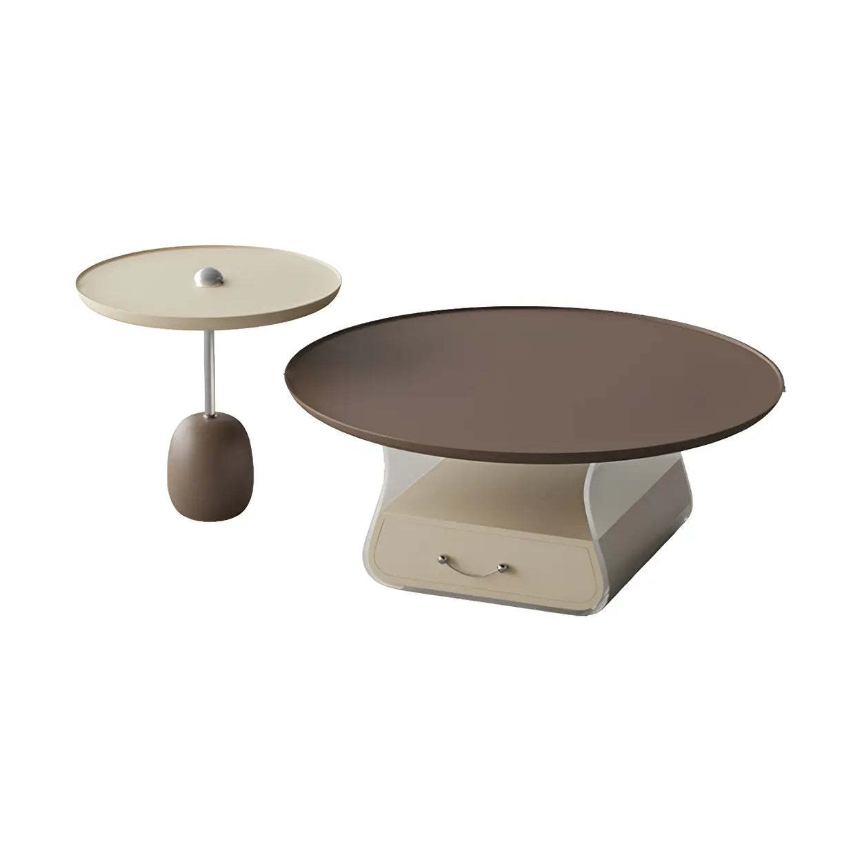 Brown Block Base Round Storage Coffee Table
