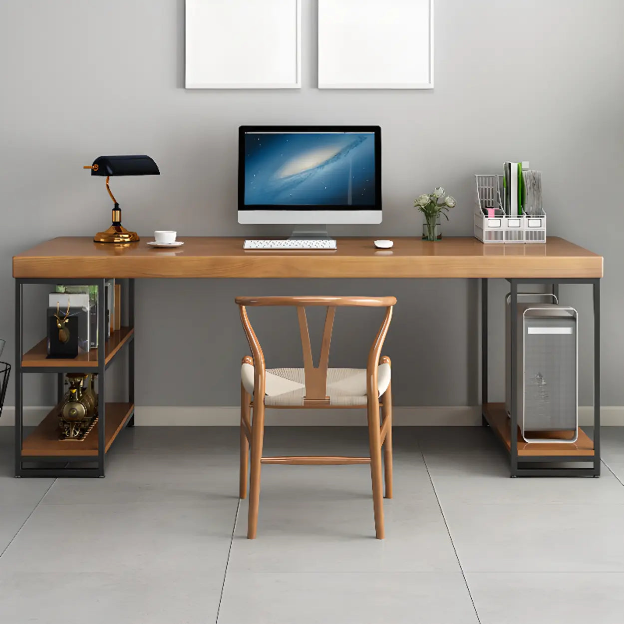 Brown Butcher Block Shelving Computer Desk
