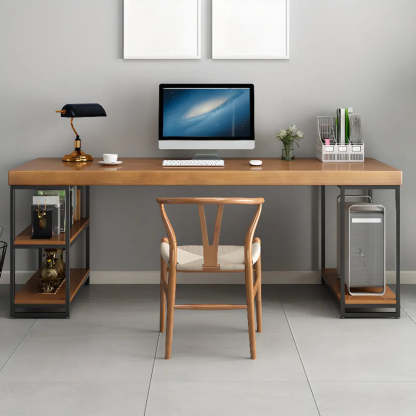 Brown Butcher Block Shelving Computer Desk — Without Chairs