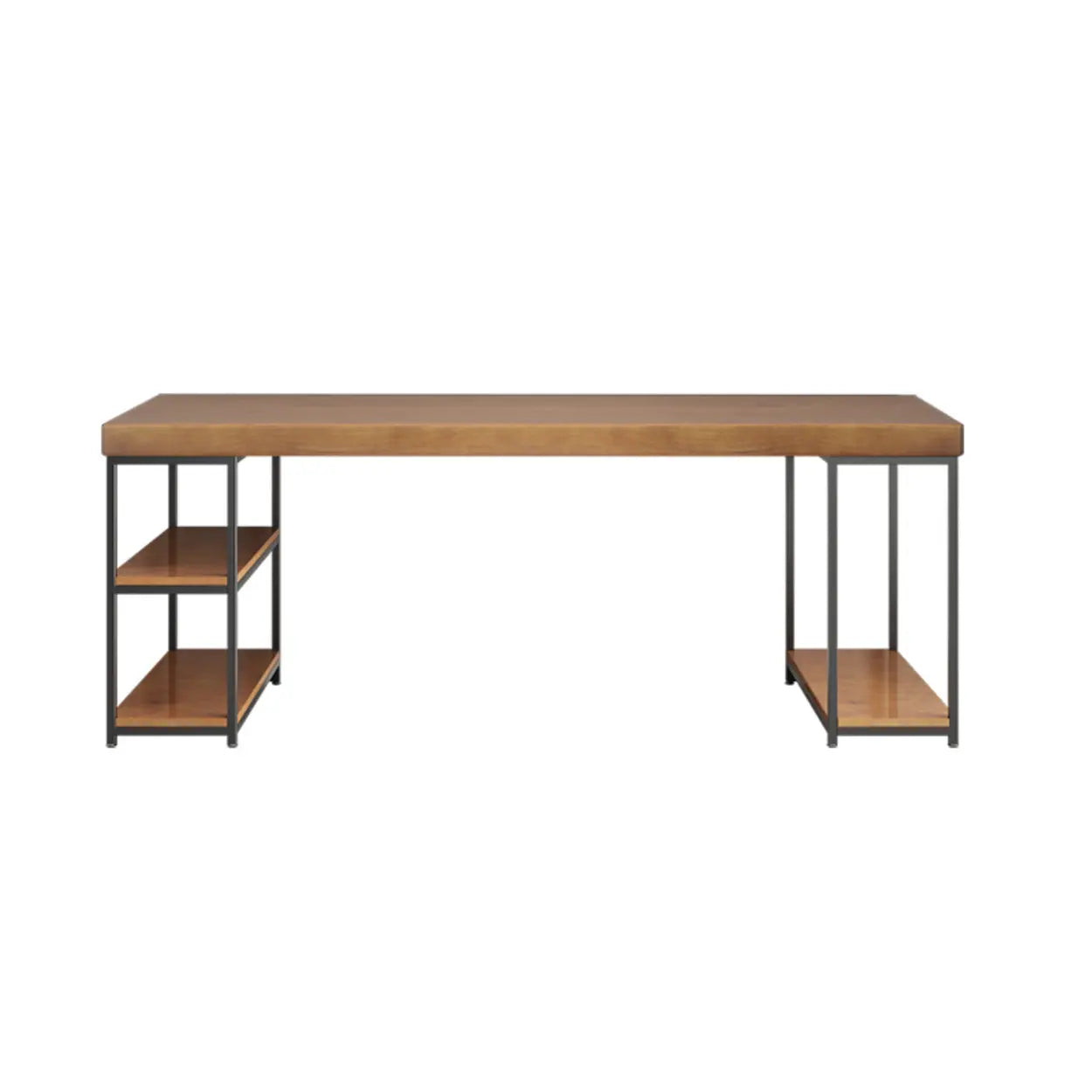 Brown Butcher Block Shelving Computer Desk — Without Chairs
