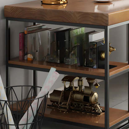 Brown Butcher Block Shelving Computer Desk — Without Chairs