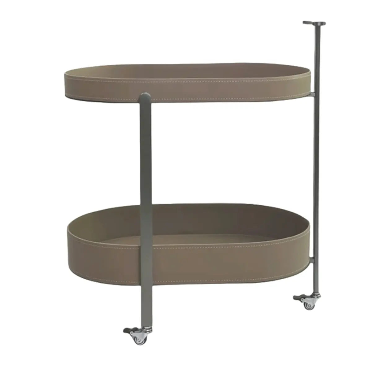 Brown Elliptical Leather Rolling Side Table
