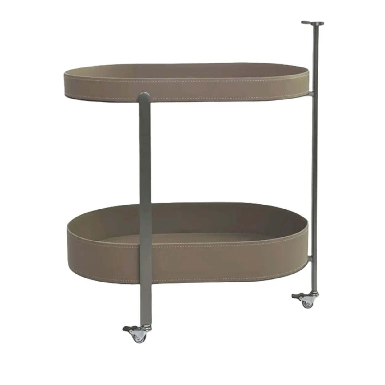 Brown Elliptical Leather Rolling Side Table