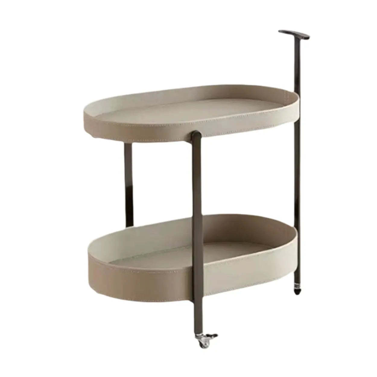 Brown Elliptical Leather Rolling Side Table