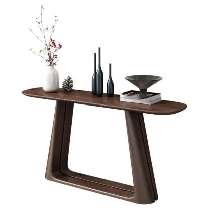 Brown Curved Pine Dark Wood Entryway Console Table